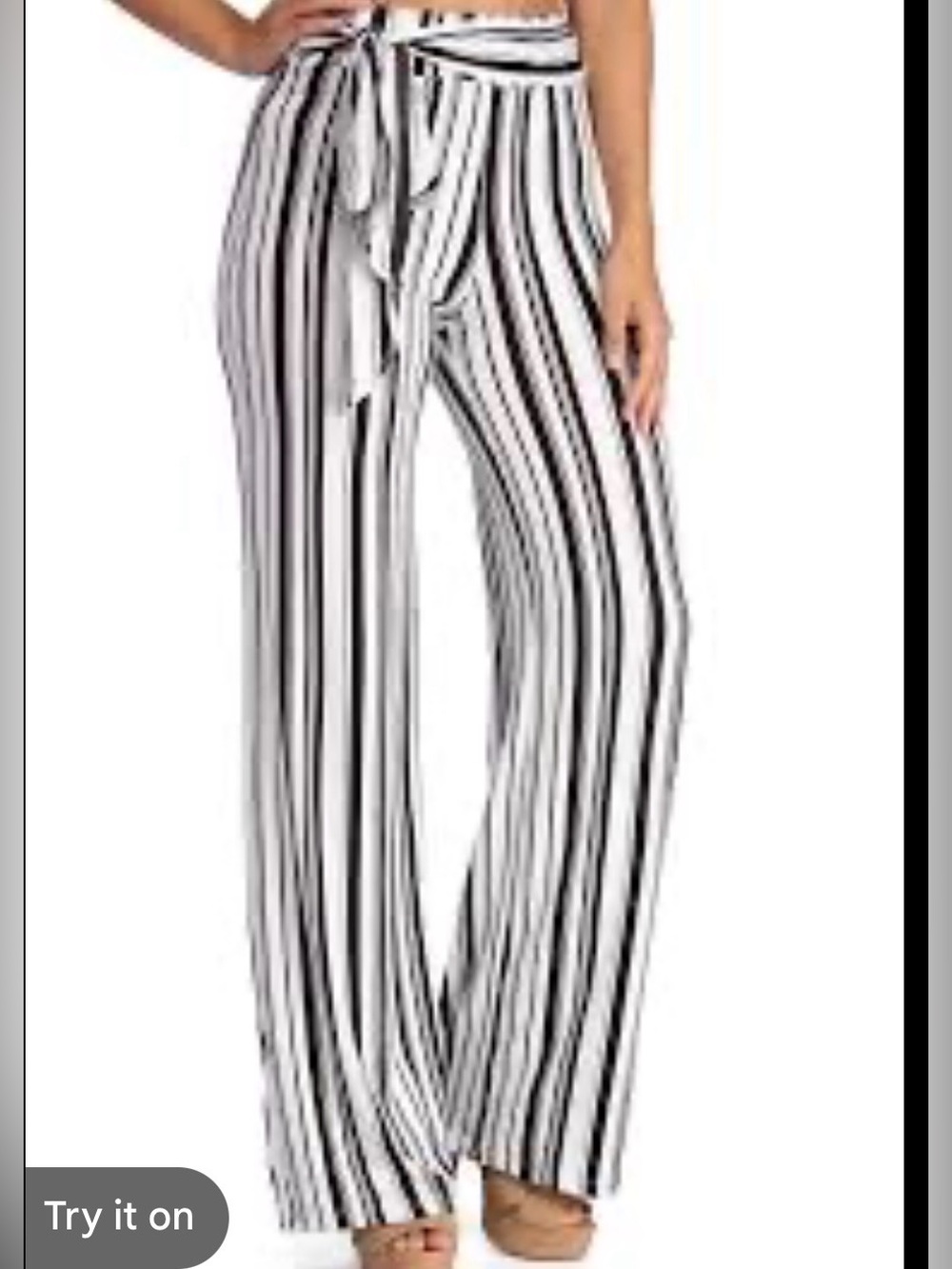 Windsor High Waisted Black & White Vertical-Stripe Wide Leg Tie-Waist Pants sz M